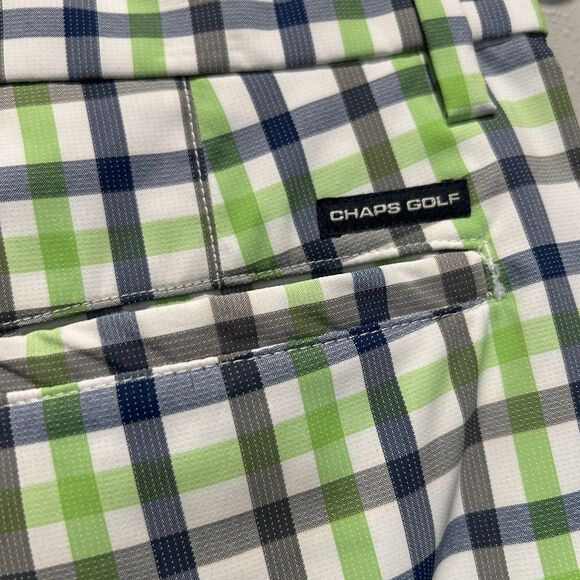 Chaps Golf 78 Mens Shorts 32 Checkered Preppy Blue Green Plaid Flat Front - Picture 5 of 16